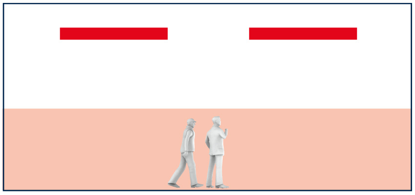 Grafik Funktionsweise Infrarot-Hallenheizung mit zwei Arbeitern