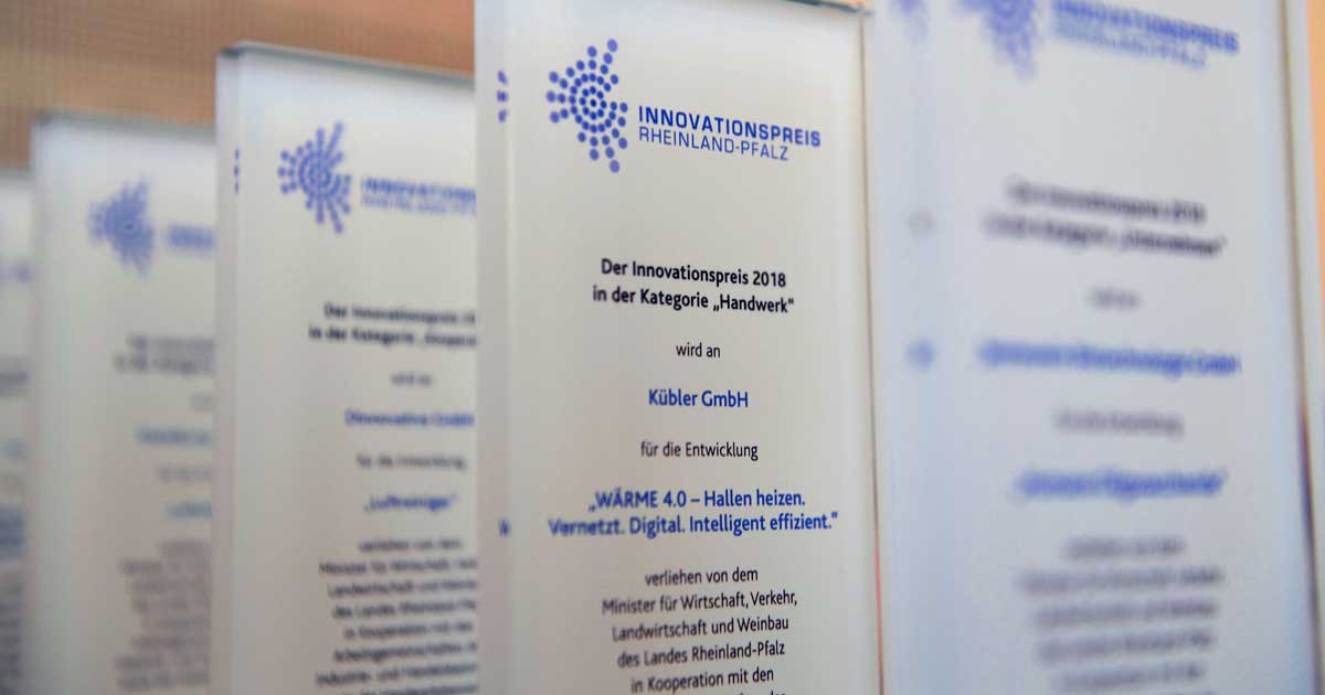 Innovationspreis Rheinland-Pfalz 2018 , der an die Firma KÜBLER GmbH für die Entwicklung 