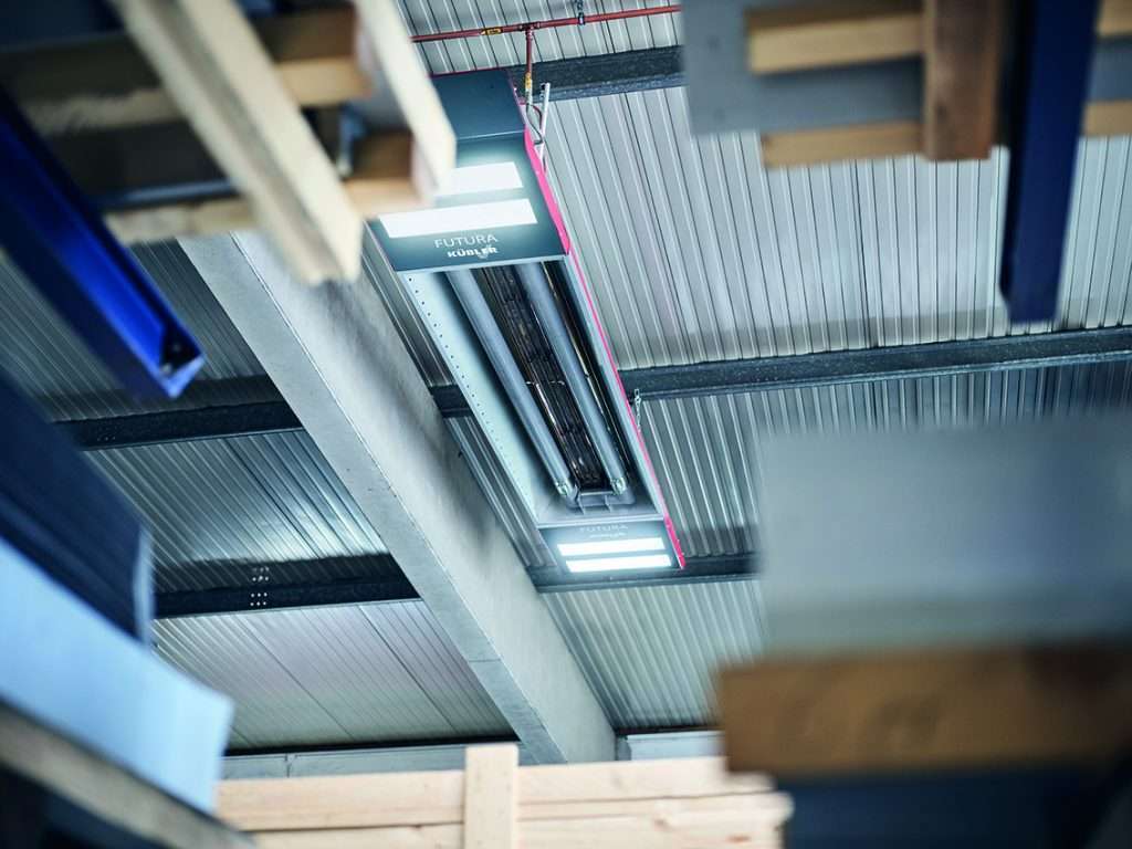 Industrial ceiling heating installed in modern warehouse building