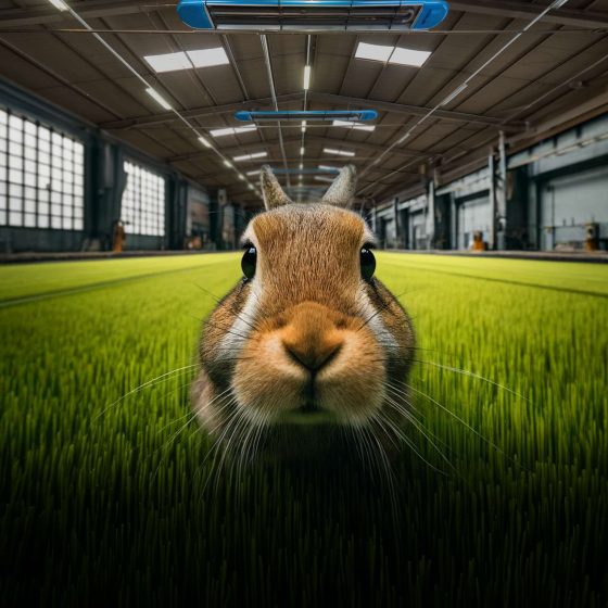 Nahaufnahme Hase auf grünem Feld in Halle.