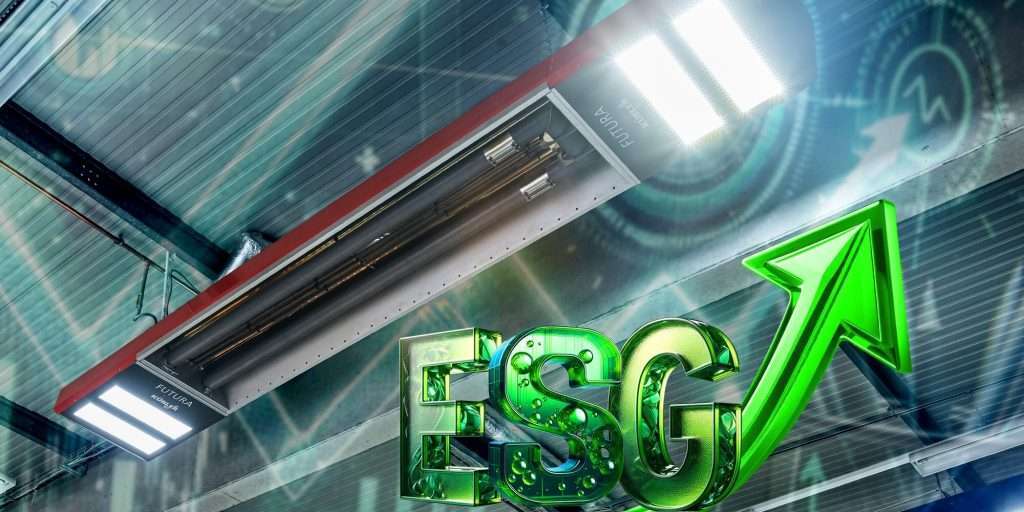 ESG symbol with green upward arrow and light