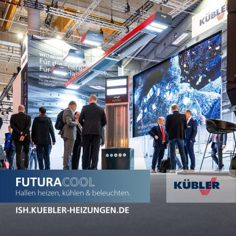 Messestand von KÜBLER für Hallenheizungen.