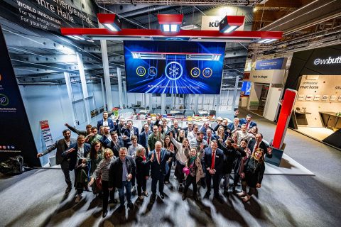 Group photo at a trade fair event