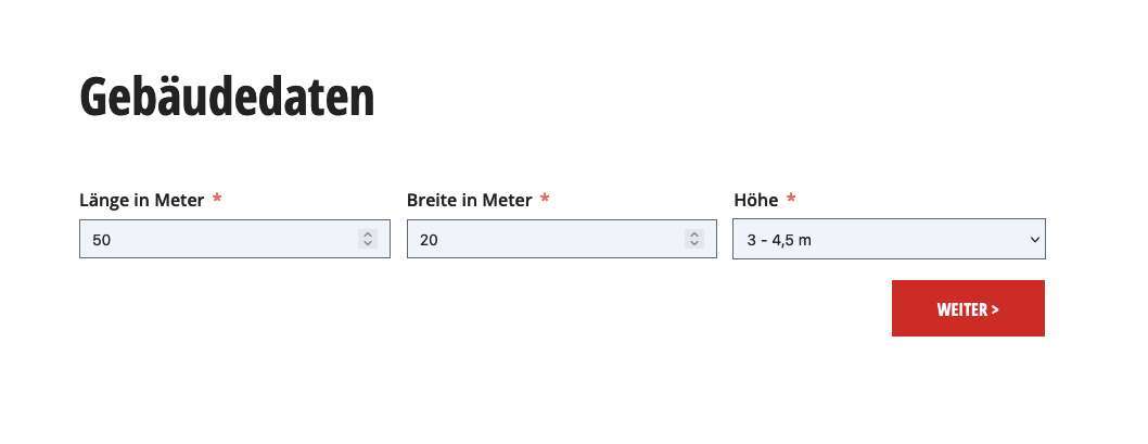Formular zur Eingabe von Gebäudedaten