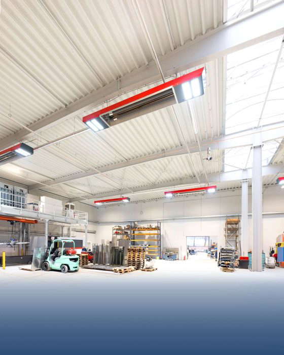 Hall with forklift truck and storage material