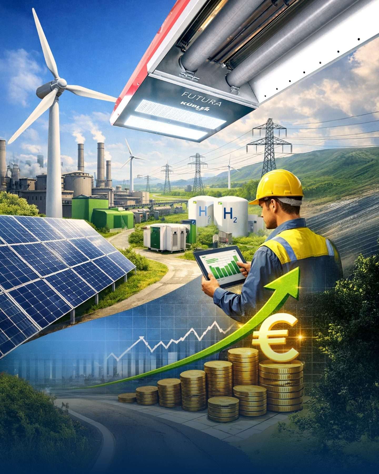 Пост Kübler в Instagram о решениях для отопления промышленных зданий